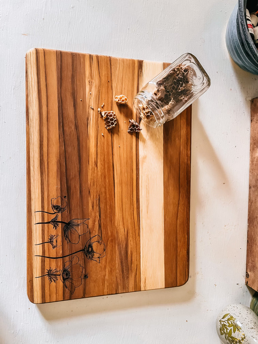 Sunflower and Bee Glass Cutting Board – Red Cliffs Embroidery and Ink